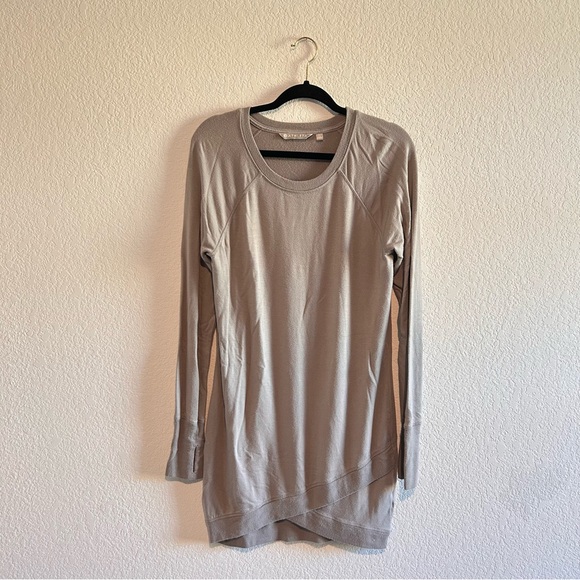 Athleta Criss Cross Sweatshirt Dress Dove Gray Taupe Small Tunic Beige Atheisure - Picture 1 of 13